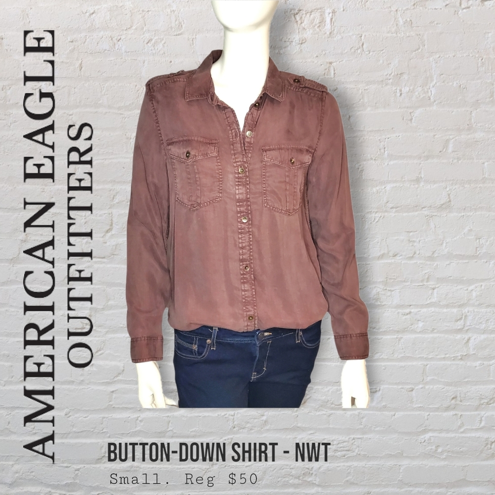 American Eagle Boyfriend Button Down Long Sleeved Shirt Women's Size Small